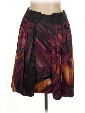 Worthington Pleated Abstract A-Line Skirt - Black, Purple & Brown